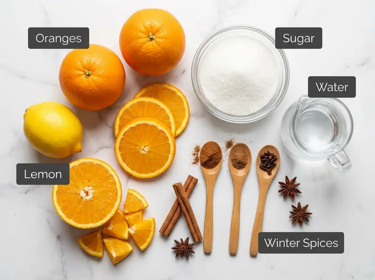 Ingredients for Winter Spiced Orange Jam No Pectin