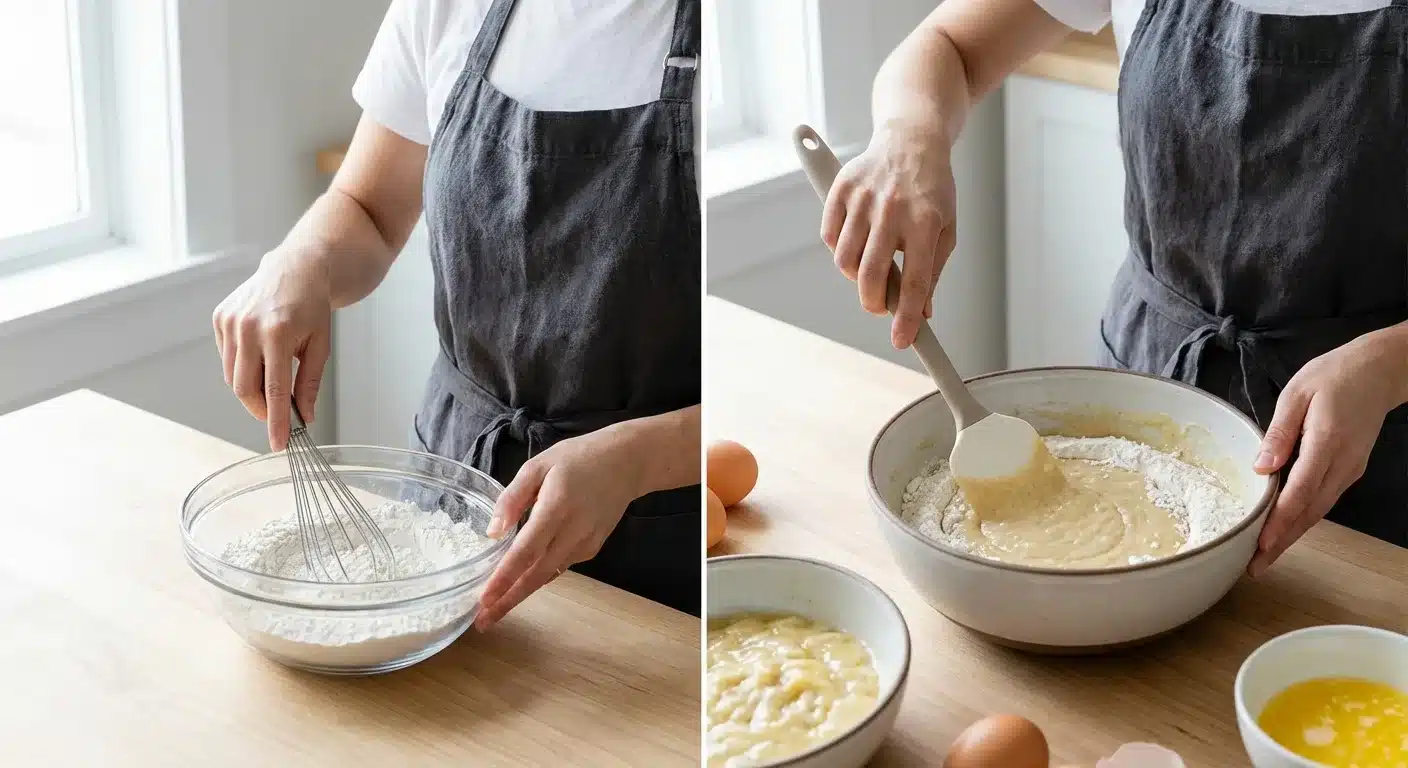 Step by Step Baking Super Moist Banana Bread Combine Dry Ingredients Carefully