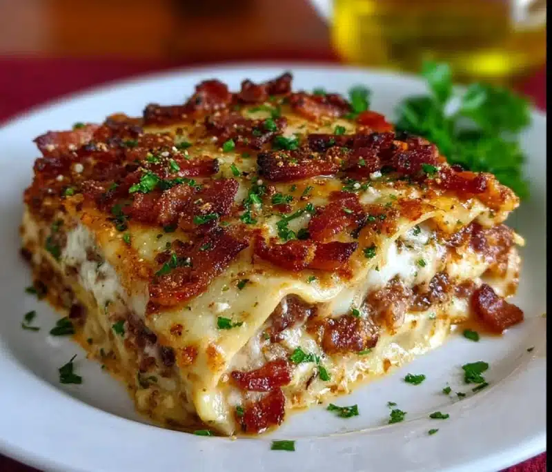 Parmesan Garlic Bacon Lasagna