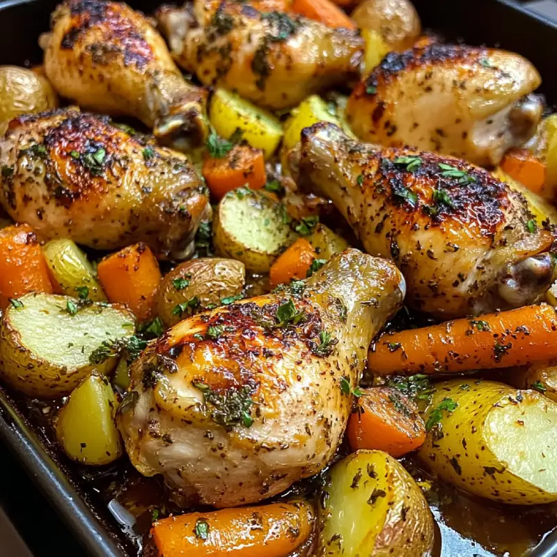 One-Pan Herb-Roasted Chicken Drumsticks with Potatoes & Carrots Looking for an easy, satisfying, and flavorful dinner that comes together with minimal cleanup? This one-pan herb-roasted chicken drumsticks recipe with potatoes and carrots is a true weeknight lifesaver. Juicy, golden-brown chicken pairs perfectly with tender vegetables, all enhanced by the earthy aroma of fresh herbs. It’s a nourishing, well-rounded meal that’s rustic, hearty, and irresistibly delicious. Whether you're cooking for the family or prepping meals ahead, this dish is both convenient and crowd-pleasing. The simple preparation, combined with the rich, savory flavors, makes this recipe one of the best comfort meals for any season. The combination of crispy-skinned chicken, roasted root vegetables, and fragrant herbs creates a harmony of taste and texture that feels both wholesome and indulgent. Ingredients To make four hearty servings, gather the following ingredients: 8 chicken drumsticks, skin-on 4 medium potatoes, diced into 1-inch chunks 3 large carrots, peeled and sliced into thick rounds 3 tablespoons olive oil 1 ½ teaspoons salt 1 teaspoon black pepper 1 tablespoon fresh rosemary, chopped (or 1 tsp dried) 1 tablespoon fresh thyme leaves (or 1 tsp dried) These simple pantry ingredients come together beautifully. The potatoes become crispy on the outside and creamy within, while the carrots take on a caramelized sweetness. The herbs release their oils during roasting, infusing the dish with depth and warmth. Step-by-Step Instructions Step 1: Preheat and Prepare Preheat your oven to 400°F (200°C). Line a large baking sheet with parchment paper or lightly grease it for easy cleanup. Pat the chicken drumsticks dry with paper towels to help them roast to a crisp finish. Step 2: Toss with Seasoning In a large mixing bowl, combine the drumsticks, diced potatoes, and sliced carrots. Drizzle with olive oil and sprinkle with salt, pepper, rosemary, and thyme. Toss everything together until the chicken and vegetables are evenly coated with oil and herbs. Step 3: Roast to Perfection Spread the mixture out in a single layer on the prepared baking sheet. Make sure the chicken pieces are not overlapping to ensure even roasting. Roast for 35–40 minutes, flipping the chicken once halfway through, until the chicken is golden brown and cooked to an internal temperature of 165°F (74°C), and the vegetables are fork-tender. Step 4: Serve and Enjoy Remove the pan from the oven and let it rest for 5 minutes. Spoon onto plates or serve directly from the pan for a rustic presentation. Garnish with additional fresh herbs if desired. Tips for Best Results Dry your chicken thoroughly before roasting to ensure the skin gets crispy. Cut your vegetables evenly to ensure they cook at the same rate. For even more flavor, you can marinate the chicken in olive oil, herbs, and garlic for a few hours before cooking. Always check that chicken reaches a safe internal temperature before serving. Customization Ideas Add halved onions or cherry tomatoes for more variety and natural sweetness. You can substitute sweet potatoes or parsnips in place of regular potatoes or carrots. Add a sprinkle of parmesan or feta cheese before serving for an extra layer of flavor. If you like heat, include crushed red pepper flakes or a drizzle of chili oil. What to Serve With Herb-Roasted Chicken Drumsticks This dish is satisfying on its own, but it pairs beautifully with fresh bread, a crisp garden salad, or steamed green beans. A dollop of creamy garlic sauce or herbed yogurt dip on the side also complements the roasted flavors wonderfully. Storage and Reheating Store leftovers in an airtight container in the refrigerator for up to 4 days. To reheat, place in a 350°F (175°C) oven for about 10–15 minutes or microwave gently until warmed through. Avoid overheating to preserve the texture of the vegetables and moisture of the chicken. This dish also freezes well for up to 2 months. Final Thoughts One-pan meals like this herb-roasted chicken drumstick recipe are perfect for simplifying busy evenings without sacrificing flavor or quality. It’s a healthy, balanced dinner with protein, carbs, and vegetables all in one dish. Plus, the cleanup is minimal, and the taste is unforgettable. It’s comfort food made easy. Ready to try it for yourself? Visit our website now for the full recipe, cooking tips, and more delicious one-pan dinner ideas!