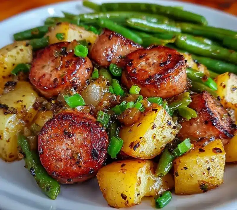 One Pan Sausage, Green Beans, and Potatoes