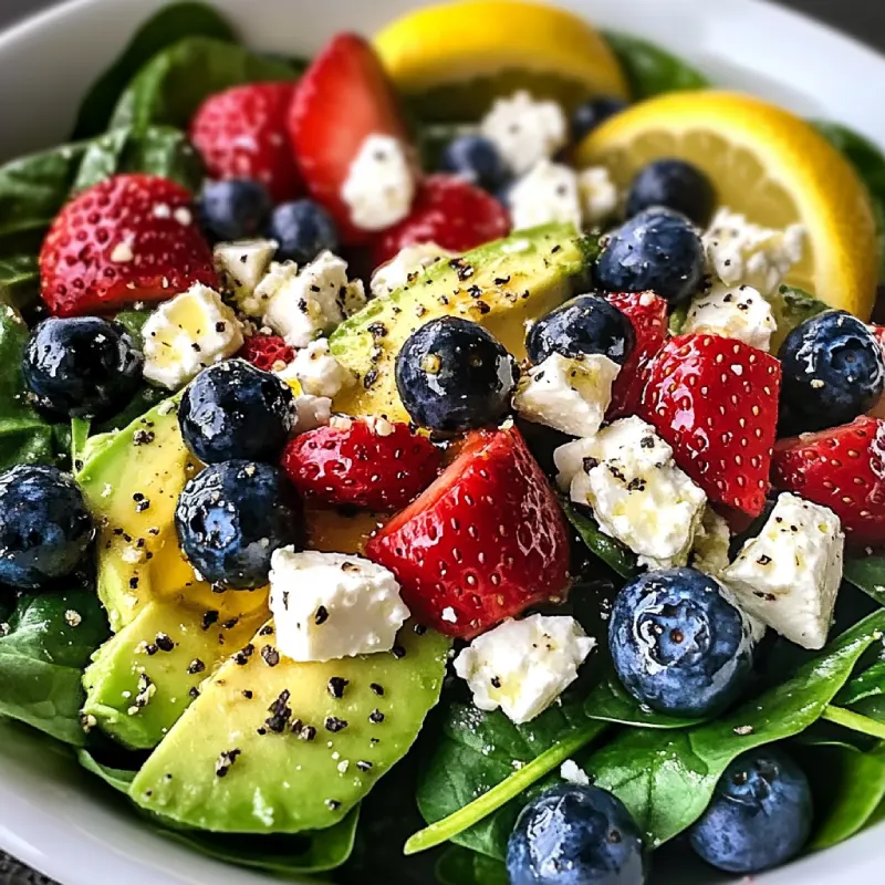 Spinach Avocado Salad with Berries & Feta