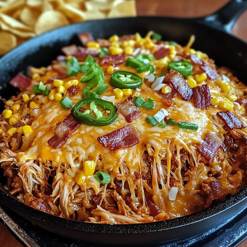 Monster BBQ Pulled Pork Bacon Cheese Loaded Skillet