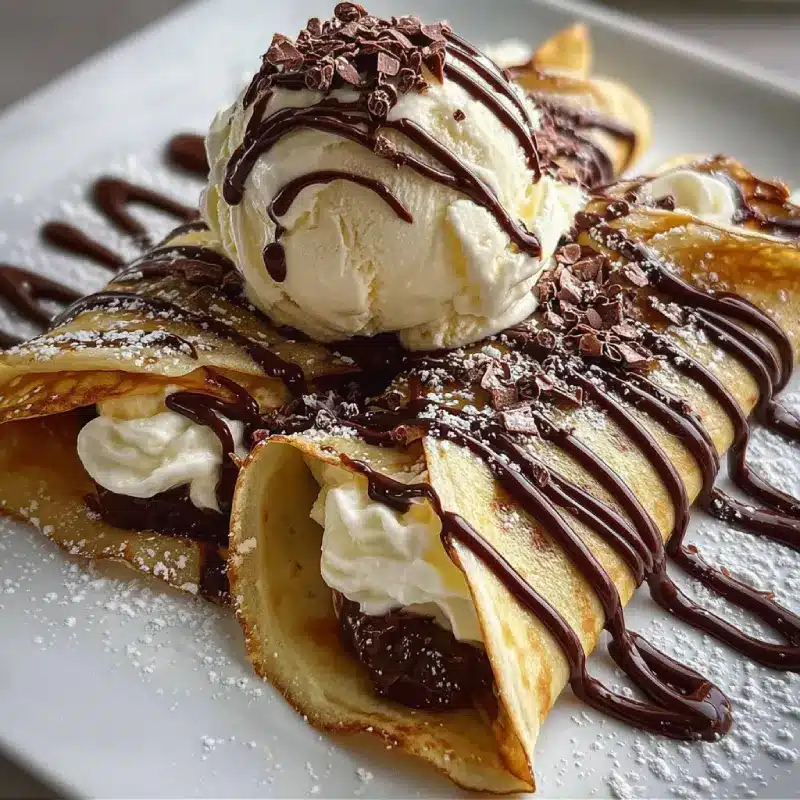 Crepes with Ice Cream & Chocolate Drizzle