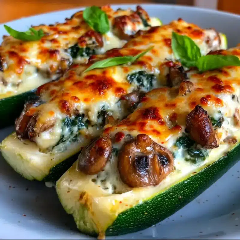Spinach, Mushroom, and Ricotta Stuffed Zucchini