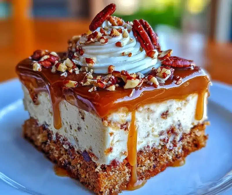 Caramel Butter Pecan Praline Poke Cake