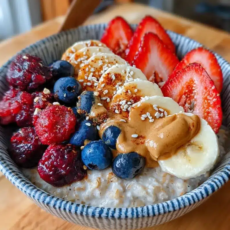 Wholesome Oatmeal Bowl with Fresh Fruit & Peanut Butter