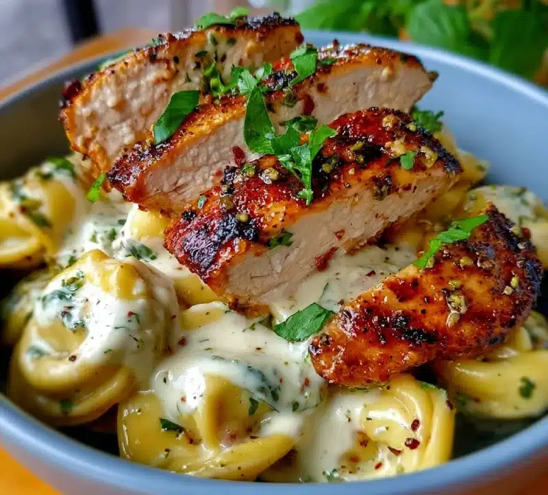 Asiago Tortellini Alfredo with Grilled Chicken