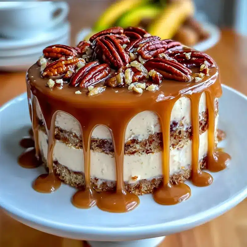 Banana Pecan Caramel Drip Cake