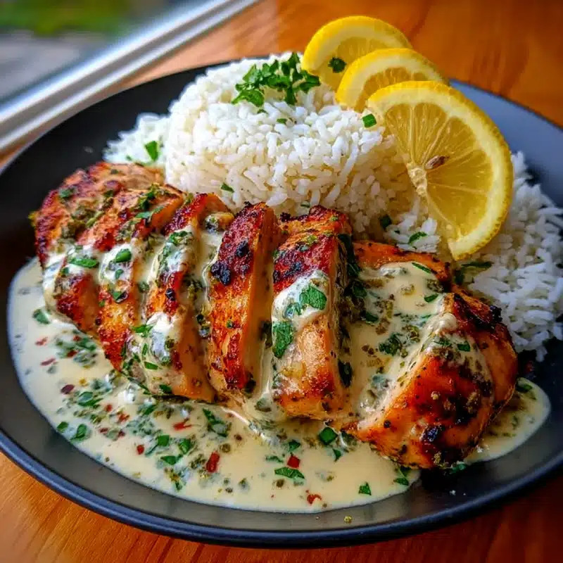 Lemon Herb Chicken with Creamy Sauce & Fluffy Rice