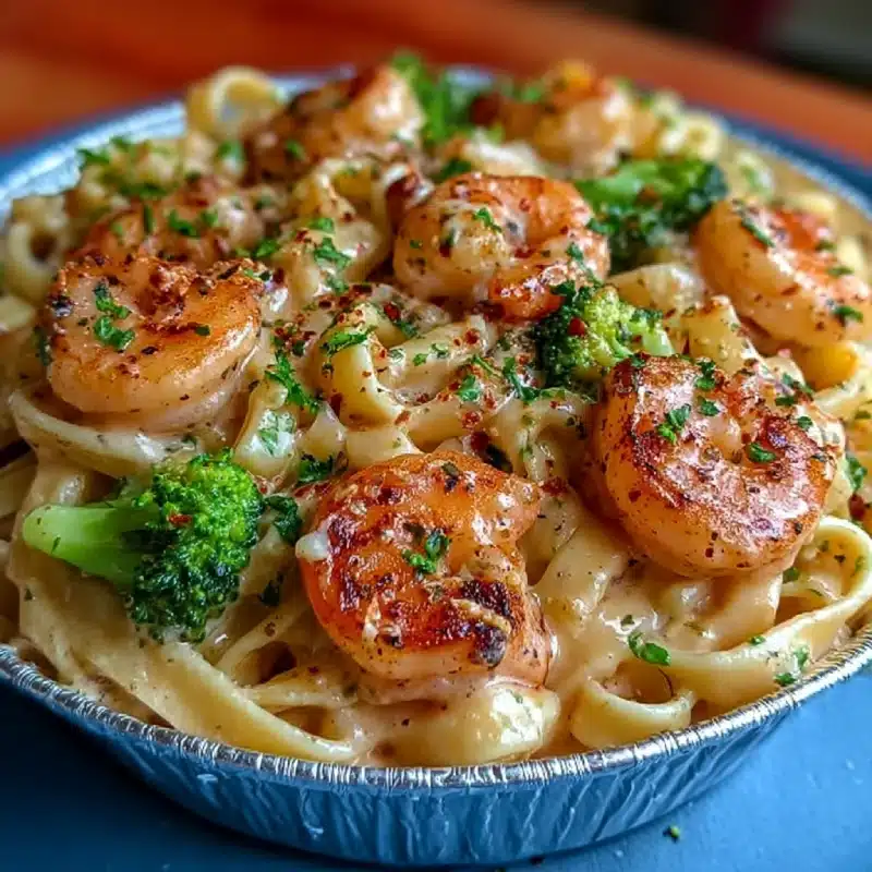 Creamy Shrimp Alfredo Pasta with Broccoli