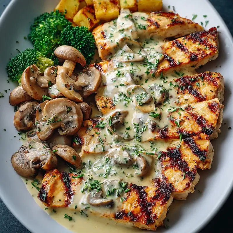 Grilled Chicken with Creamy Mushroom Sauce