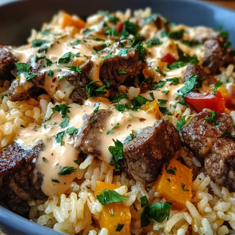 Cheesy Steak & Queso Rice
