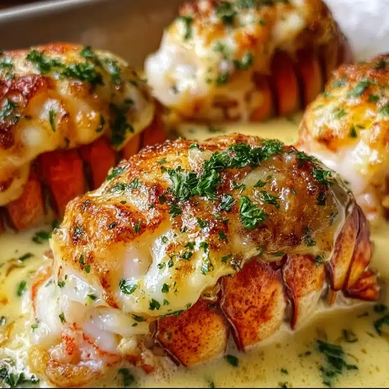 Broiled Lobster Tails in Creamy Garlic Butter Sauce