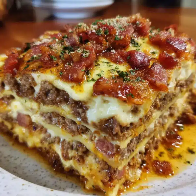 Parmesan Garlic Bacon Cheeseburger Lasagna