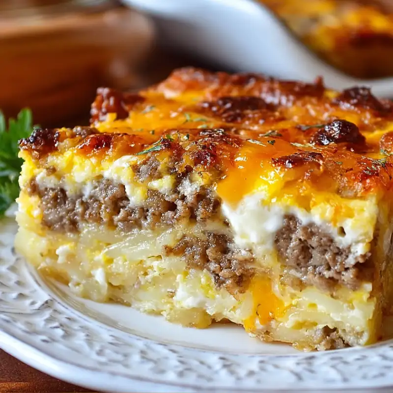 Sausage, Egg & Cream Cheese Hashbrown Casserole