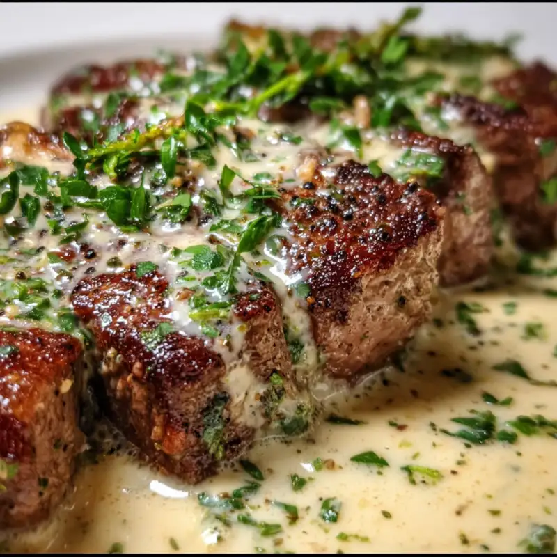 Garlic Butter Steak with Parmesan Cream Sauce