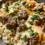 Cheesy Steak and Queso Rice
