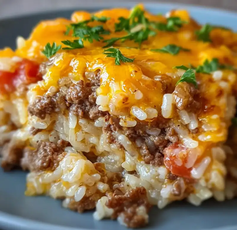 Cheesy Ground Beef & Rice Bake