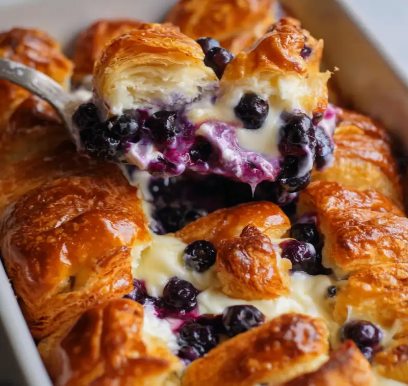 Blueberry Cream Cheese Croissant Casserole