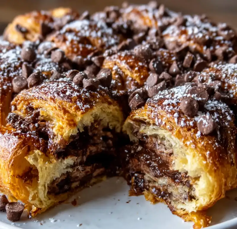 easy chocolate croissant breakfast bake