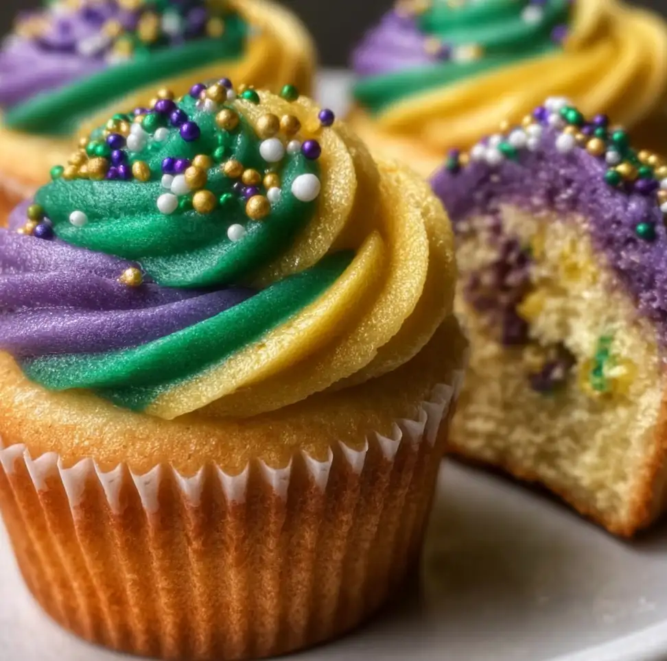 King Cake Cupcakes for Mardi Gras