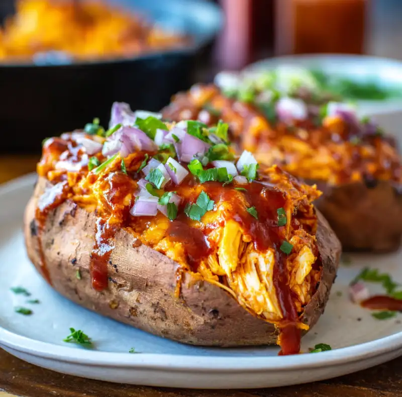 BBQ Chicken Stuffed Sweet Potatoes