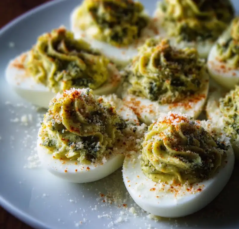 Pesto Parmesan Deviled Eggs