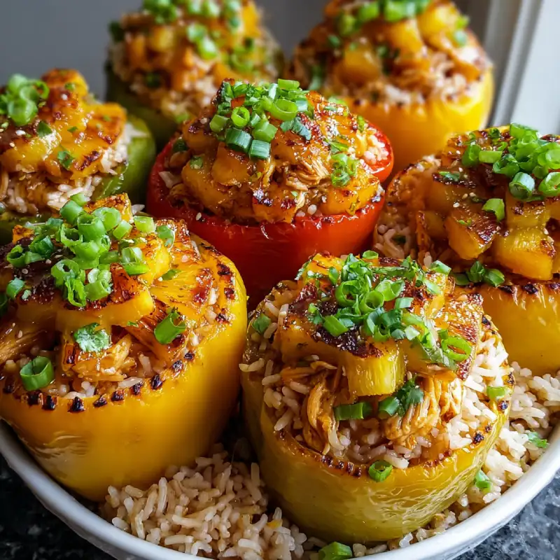 Teriyaki Pineapple Chicken and Rice Stuffed Peppers