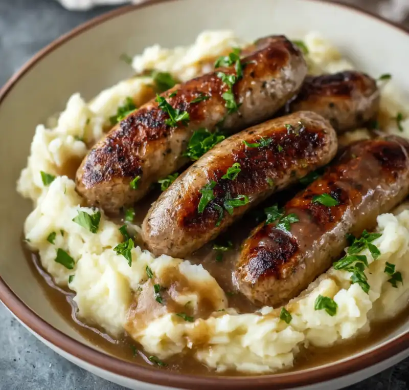 Irish Bangers and Colcannon Recipe with Guinness Gravy