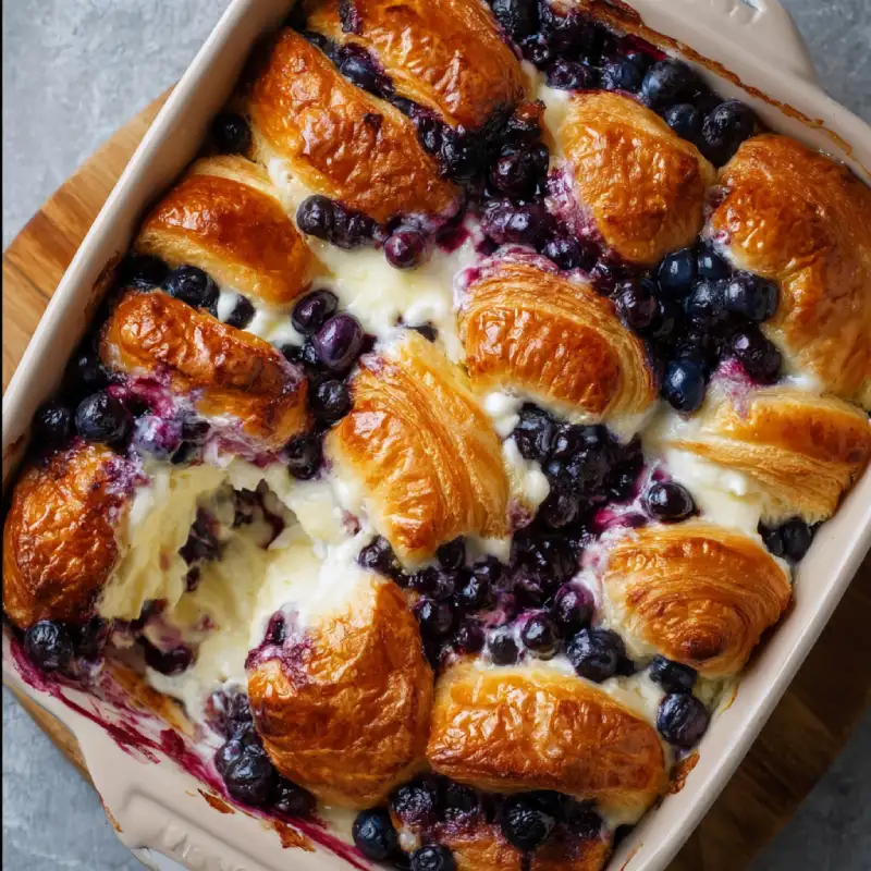 Blueberry Cream Cheese Croissant Casserole
