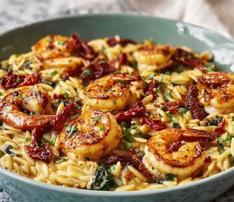 Tuscan Shrimp Orzo with Sun-Dried Tomatoes