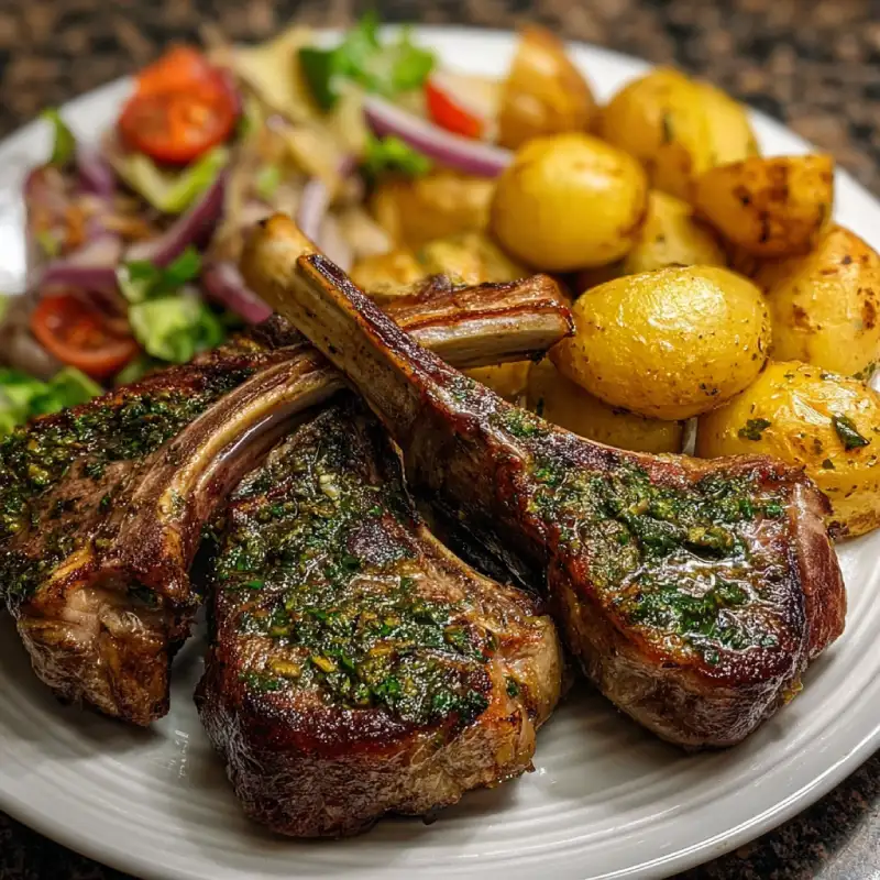 Delicious Herb Garlic Lamb Chops & Roasted Potatoes Recipe