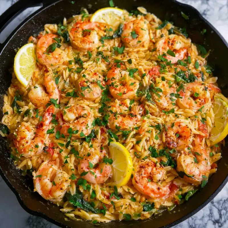 Lemon Shrimp and Orzo Skillet