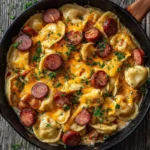 Cheesy Kielbasa & Pierogi Skillet