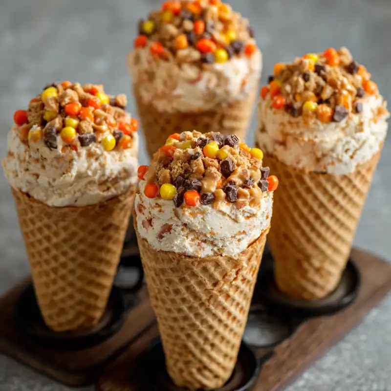 Delicious Reese’s Pieces Cheesecake Cones Recipe