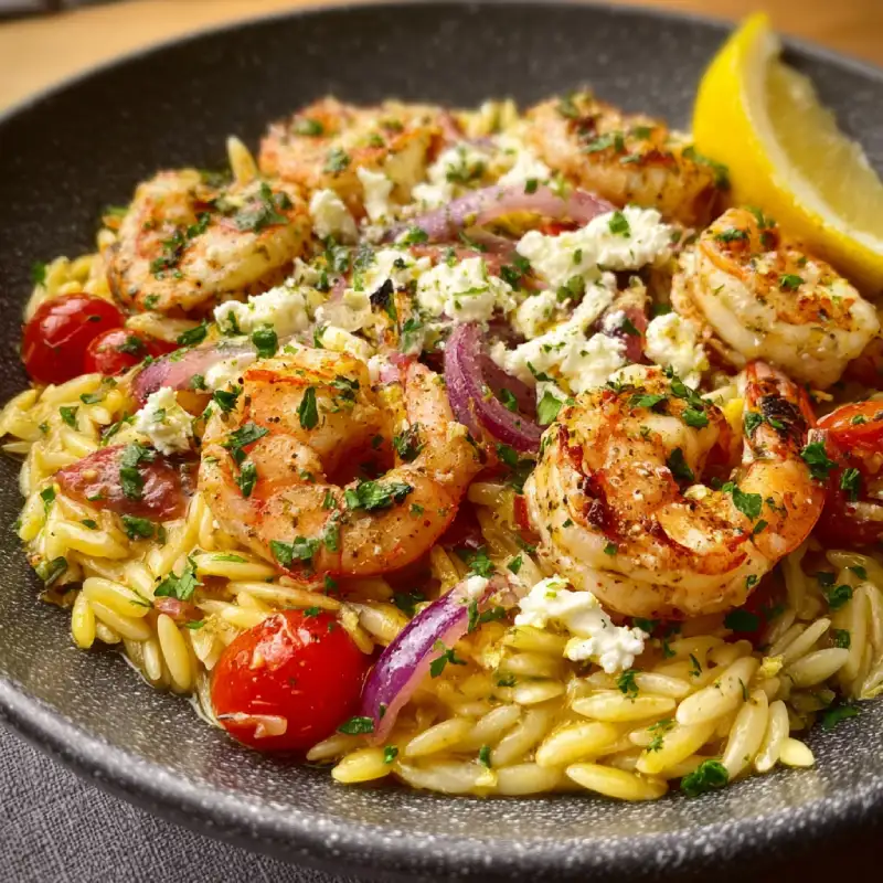 Lemon Feta Orzo Shrimp